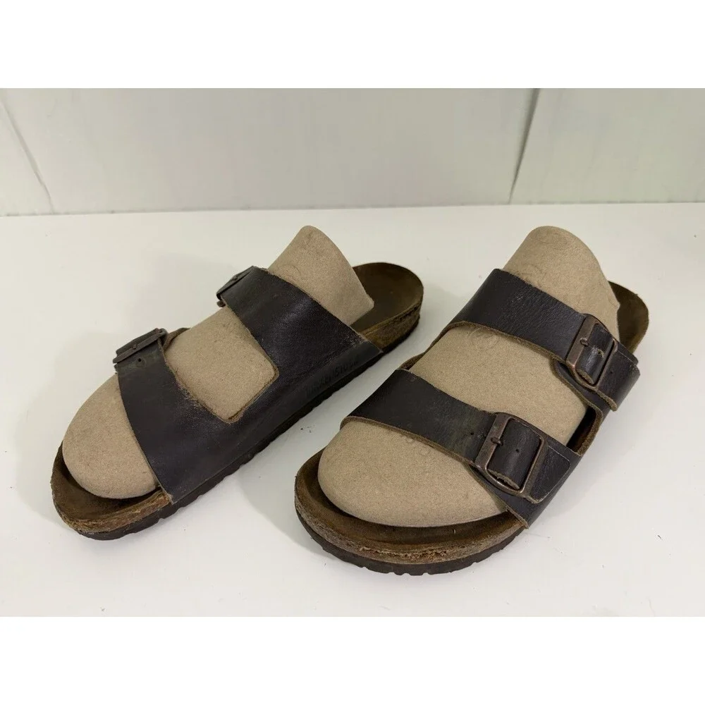 Birkenstock Arizona Men EU 44 US 11-11.5 Brown Leather Sandals Slip On Comfort